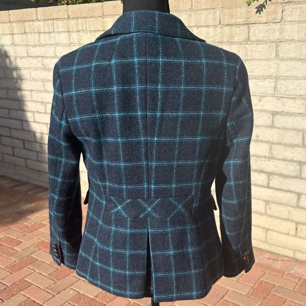 Talbots Windowpane Plaid Wool Blazer Jacket Blue 6P